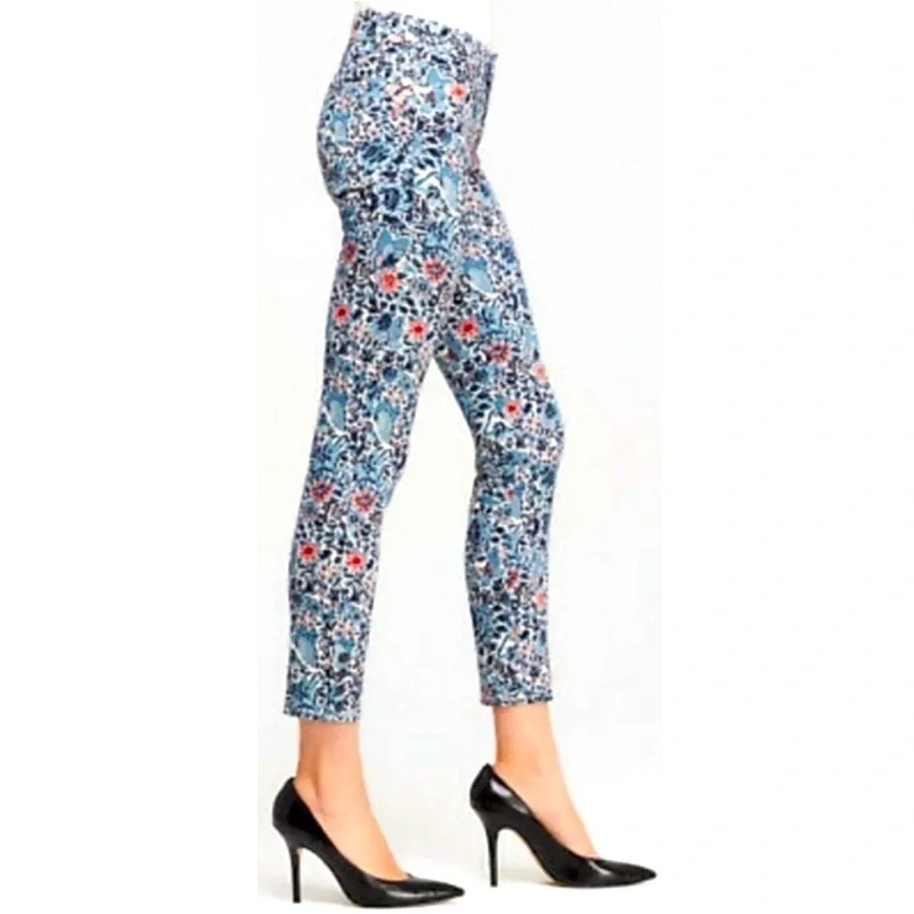 Tory Burch Emmy Ankle Skinny Jeans Blue Lake Kyoto Floral Print
